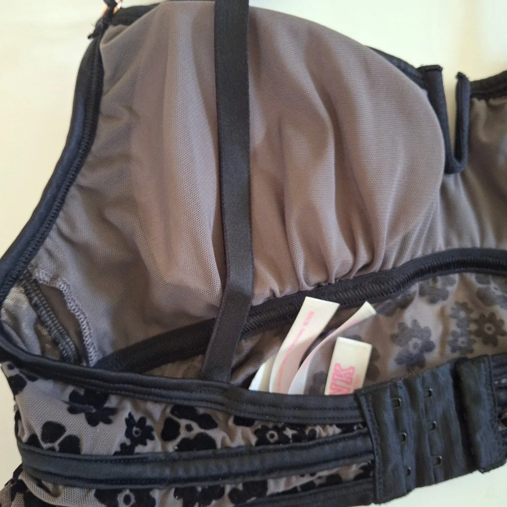 Victorias Secret PINK Gray Purple Black Floral Velvet Bralette Large WhimsyGoth